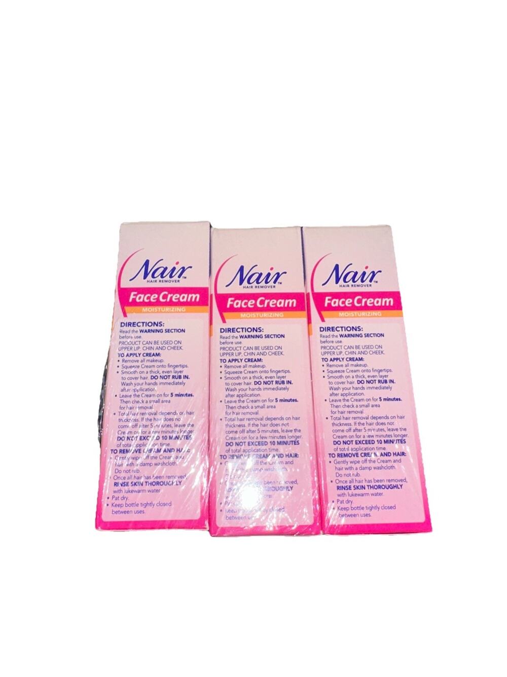 Lot Of 3 Nair Hair Remover Moisturizing Face Cream with Sweet Almond Oil 2oz Ea.